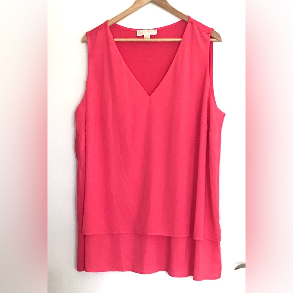 Sleeveless V-Neck Layered Top - Coral Pink